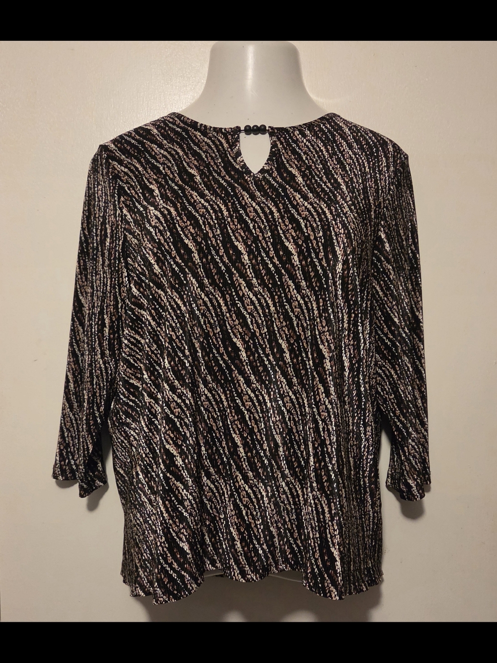 TanJay Women's Blouse L Large Black Patterned 3/4 Long-Sleeve
